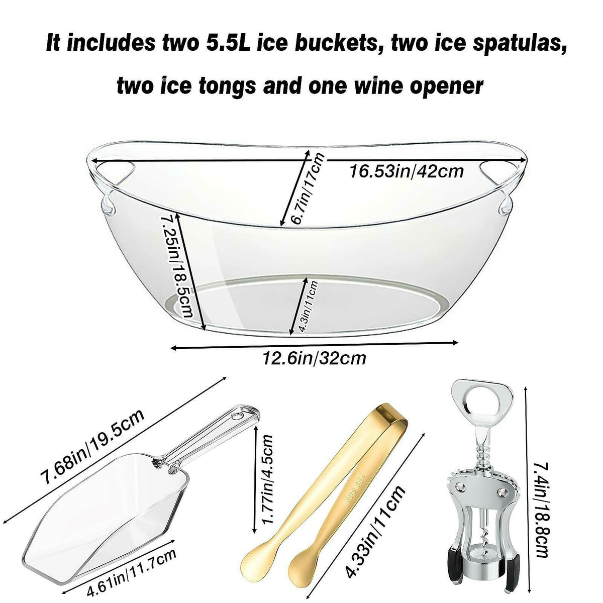 2 psc Ice Buckets for Parties,Ice Bucket Bowls with Scoops &Metal Wine Bottle