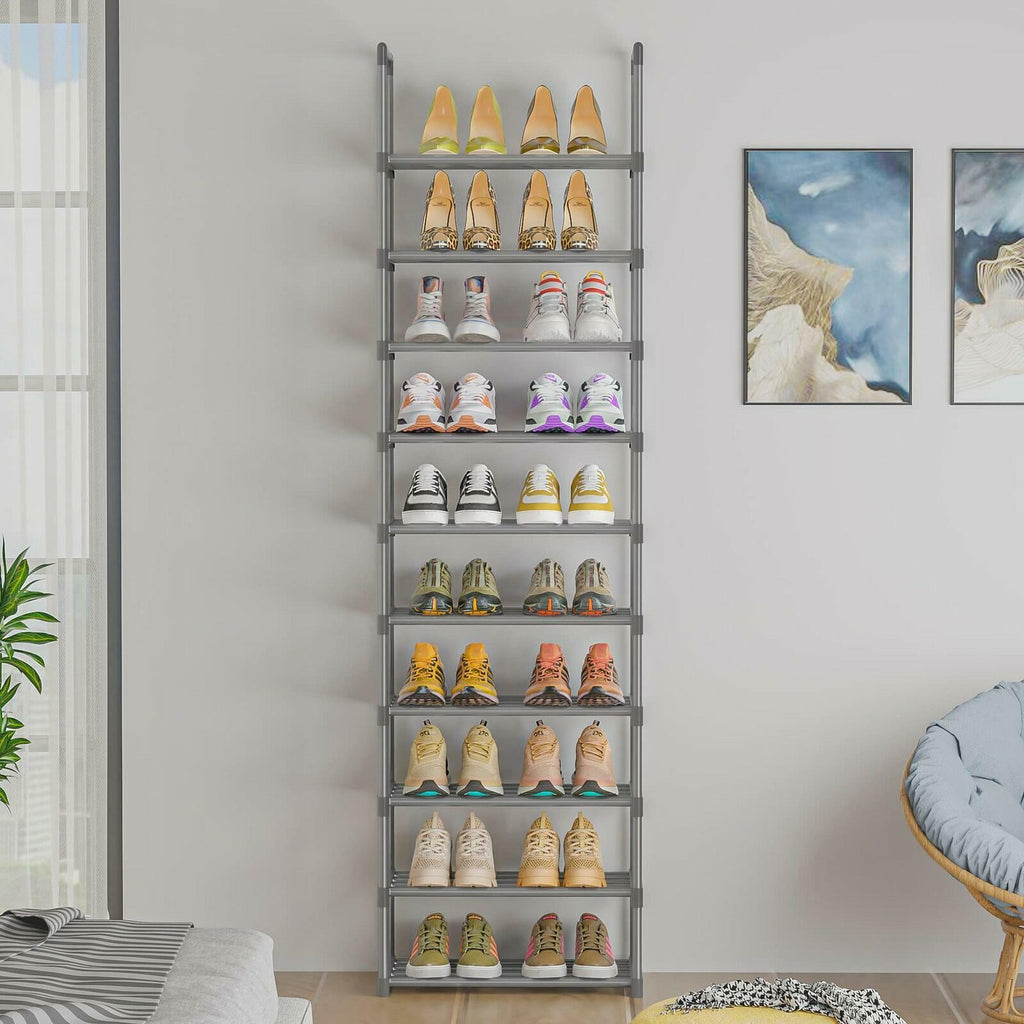 OYREL 10-Tier Metal Shoe Rack, Narrow Shoe Rack Organizer, Sturdy Shoe Shelf for