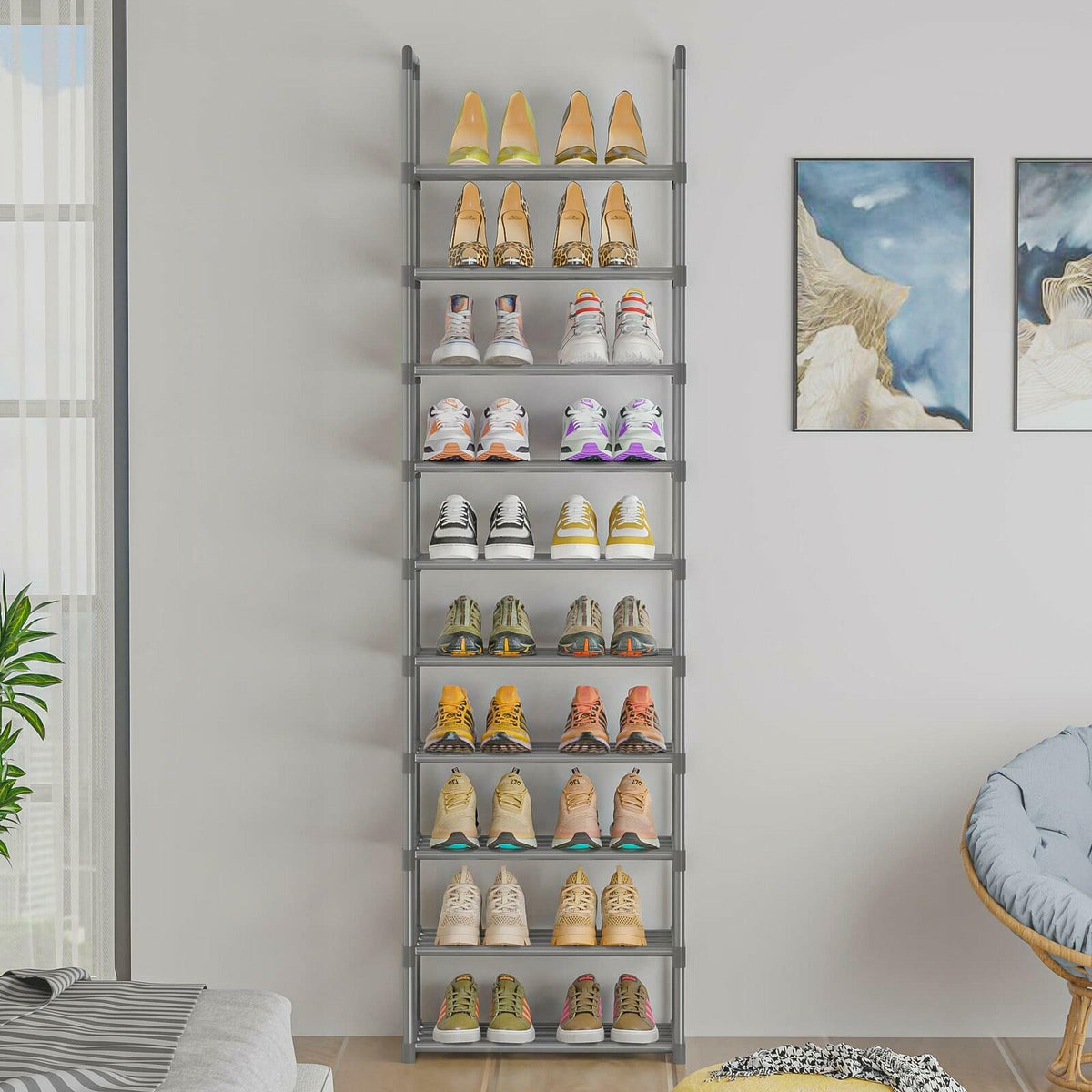OYREL 10-Tier Metal Shoe Rack, Narrow Shoe Rack Organizer, Sturdy Shoe Shelf for