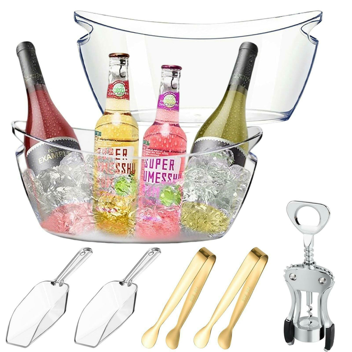 2 psc Ice Buckets for Parties,Ice Bucket Bowls with Scoops &Metal Wine Bottle
