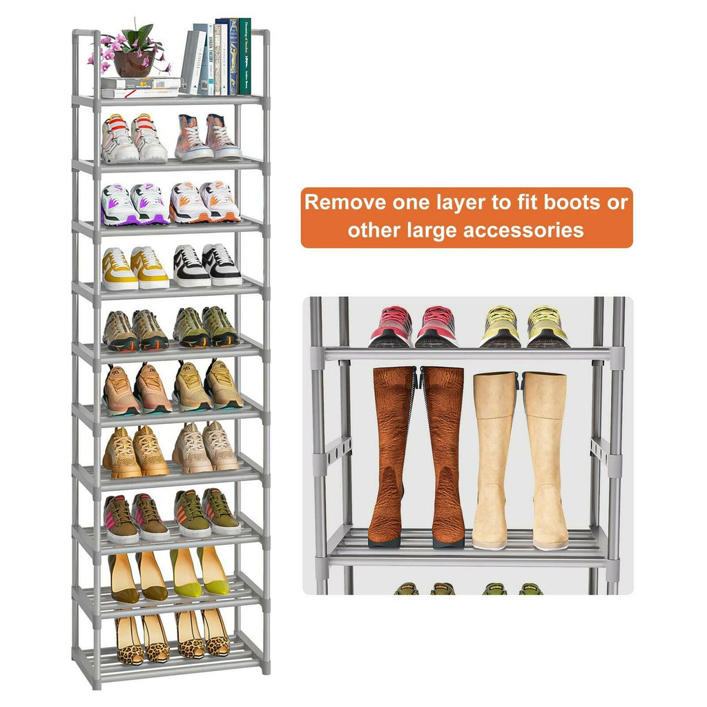 OYREL 10-Tier Metal Shoe Rack, Narrow Shoe Rack Organizer, Sturdy Shoe Shelf for