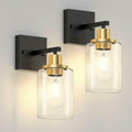 Set of 2 Licperron Black and Gold Wall Sconces with Clear Glass Shade, Matte