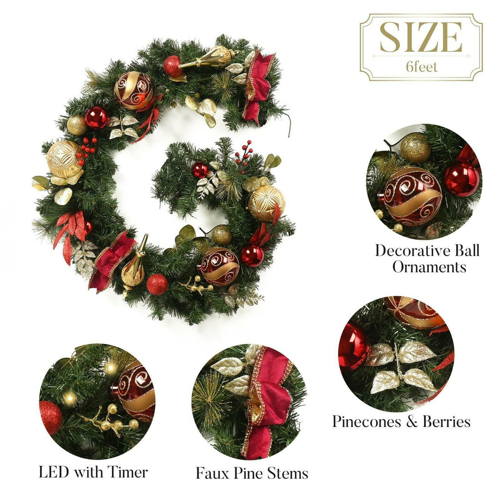 Valery Madelyn 6 Feet Pre-Lit Christmas Garland with Lights for Mantle, Lighted