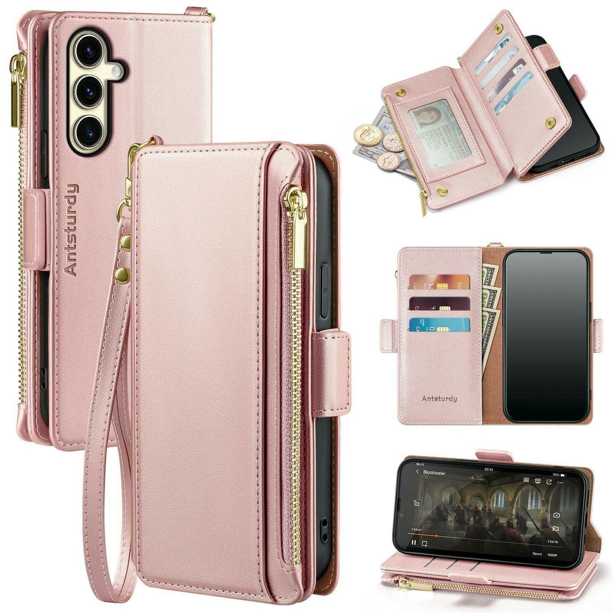 Antsturdy Compatible with Samsung Galaxy S25 Plus Wallet Case with Card