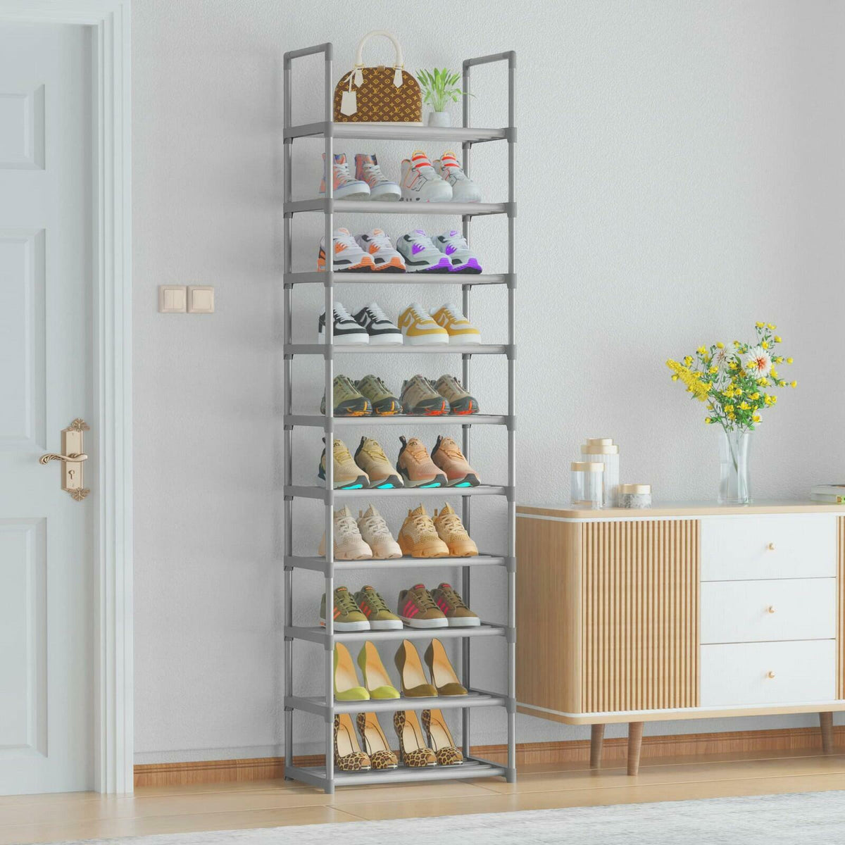 OYREL 10-Tier Metal Shoe Rack, Narrow Shoe Rack Organizer, Sturdy Shoe Shelf for