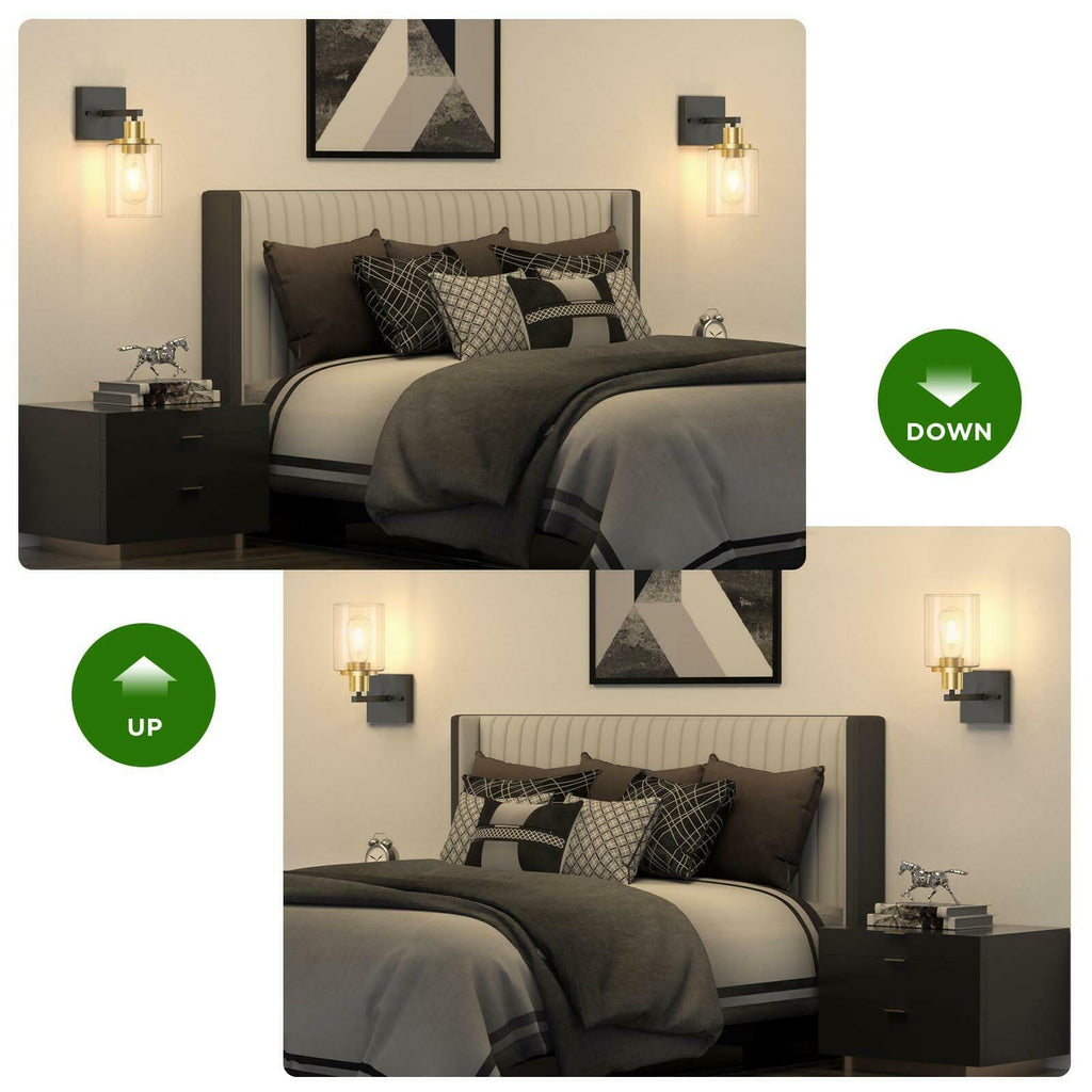 Set of 2 Licperron Black and Gold Wall Sconces with Clear Glass Shade, Matte