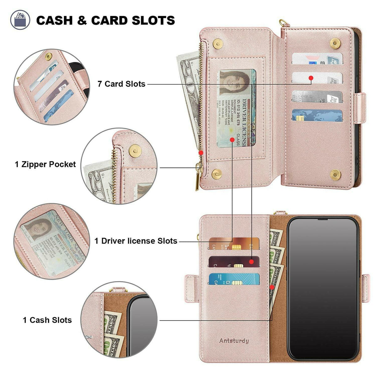 Antsturdy Compatible with Samsung Galaxy S25 Plus Wallet Case with Card