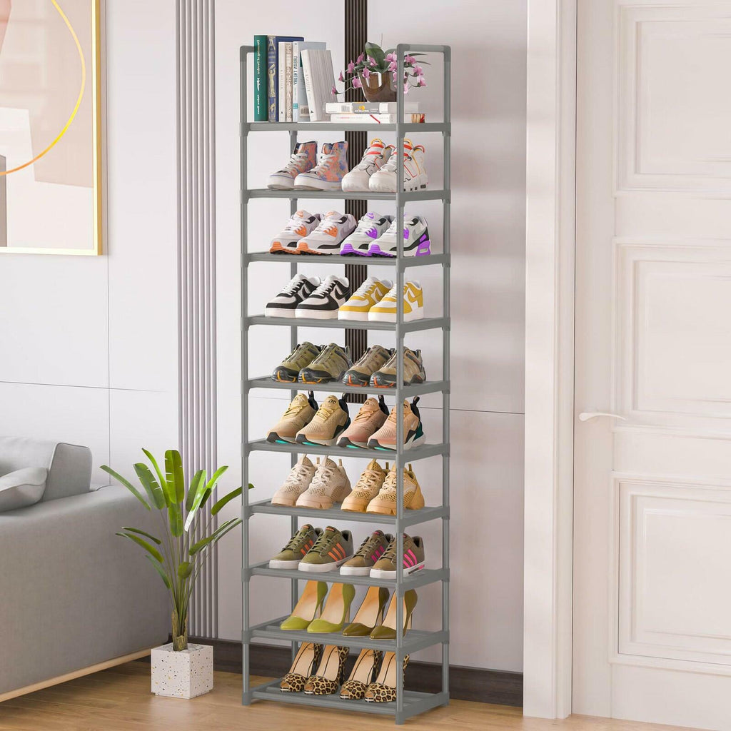 OYREL 10-Tier Metal Shoe Rack, Narrow Shoe Rack Organizer, Sturdy Shoe Shelf for