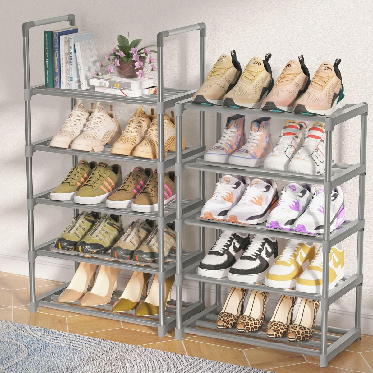 OYREL 10-Tier Metal Shoe Rack, Narrow Shoe Rack Organizer, Sturdy Shoe Shelf for