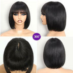 REMESSE Short Bob Wig with Bangs Human Hair Glueless 180% Density Middle Part