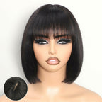REMESSE Short Bob Wig with Bangs Human Hair Glueless 180% Density Middle Part