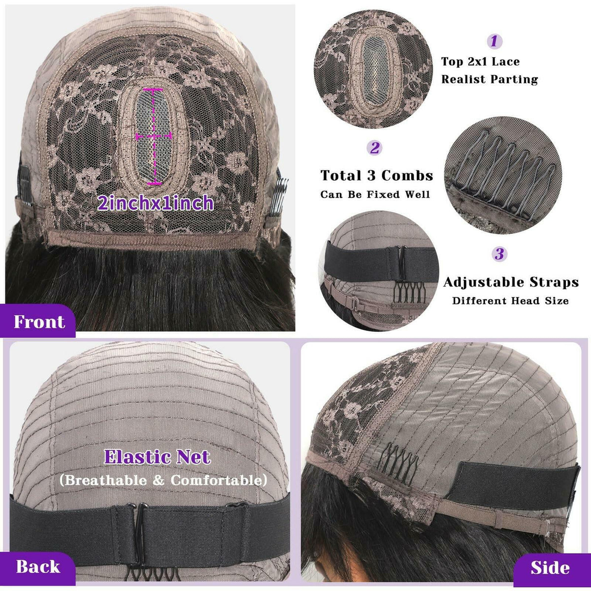 REMESSE Short Bob Wig with Bangs Human Hair Glueless 180% Density Middle Part