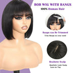 REMESSE Short Bob Wig with Bangs Human Hair Glueless 180% Density Middle Part