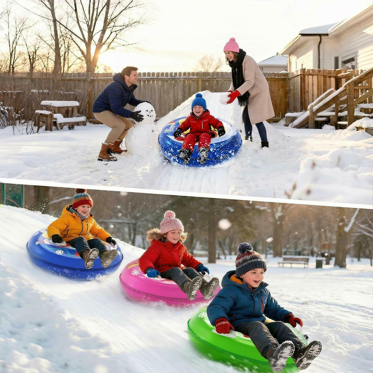 Kids Snow Tube Sleds 3 Pack, 36" Inflatable Snow Sled, Heavy Duty PVC Sledding