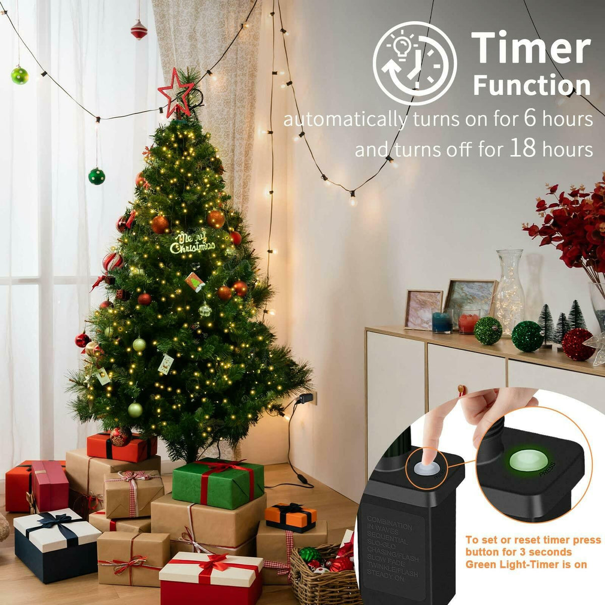 BOLWEO Christmas Tree Lights, 280LED Christmas Lights for Tree 8 Modesfor