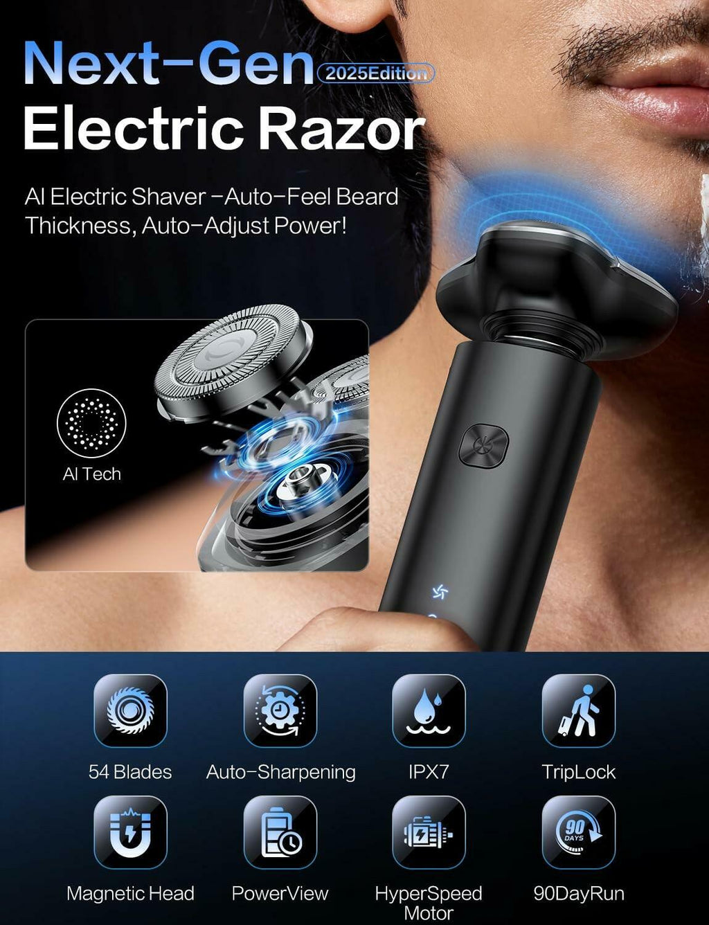 eboboin Electric Razor for Men, Men's Electric Shaver, 3-Blade Rotary Shaving