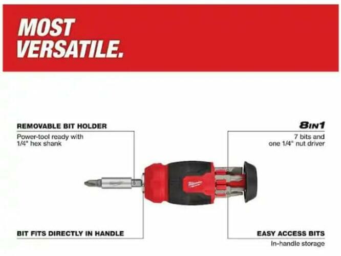 Milwaukee Electric - 2PC 14-in-1 RATCHETING Multi-BIT Screwdriver and 8