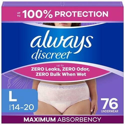 Always Discreet Incontinence Underwear Women's - Maximum Protection - Large - 76ct