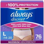 Always Discreet Incontinence Underwear Women's - Maximum Protection - Large - 76ct