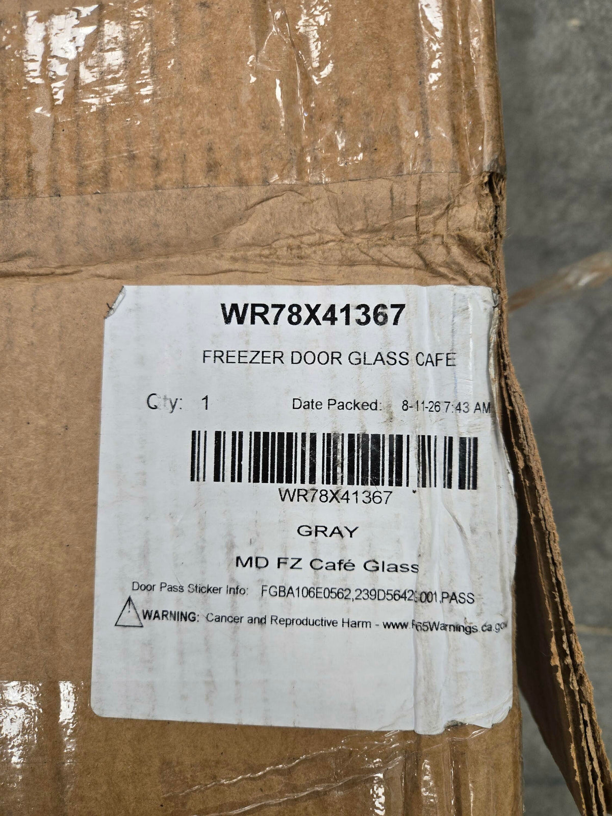 GE Café WR78X41367 Freezer Door Glass Gray Genuine OEM Refrigerator Part